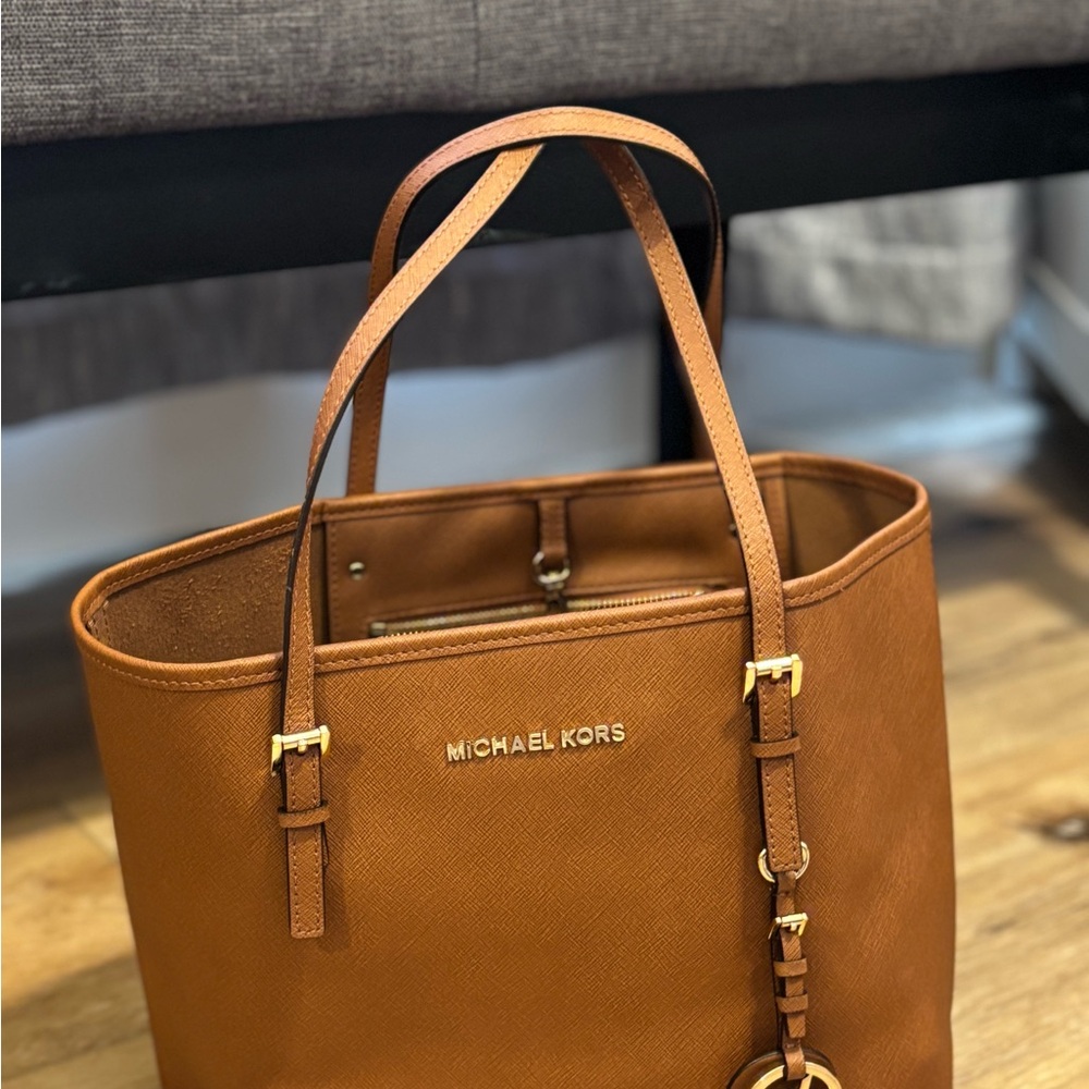 Michael Kors Tobacco Tote with Gold Accents and Saffiano Leather